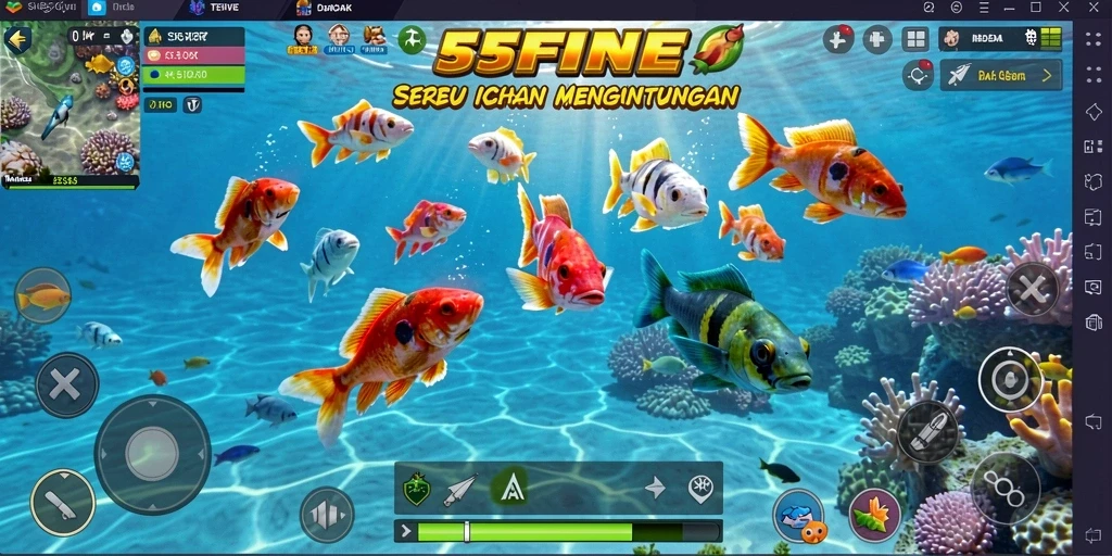 Tangkapan layar gameplay menampilkan aksi menembak ikan di laut.