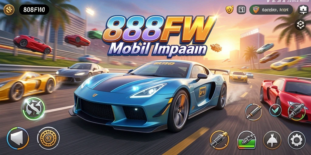 Screenshot gameplay <strong>888FW</strong> menunjukkan aksi balapan yang mendebarkan.