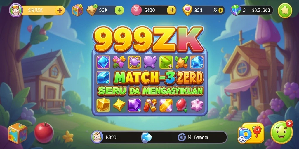 Tampilan gameplay <strong>999ZK</strong> dengan permata warna-warni yang menarik.