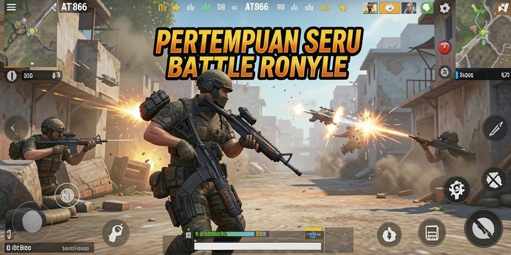 Screenshot AT866 menunjukkan pemain beraksi dalam pertempuran seru Battle Royale.