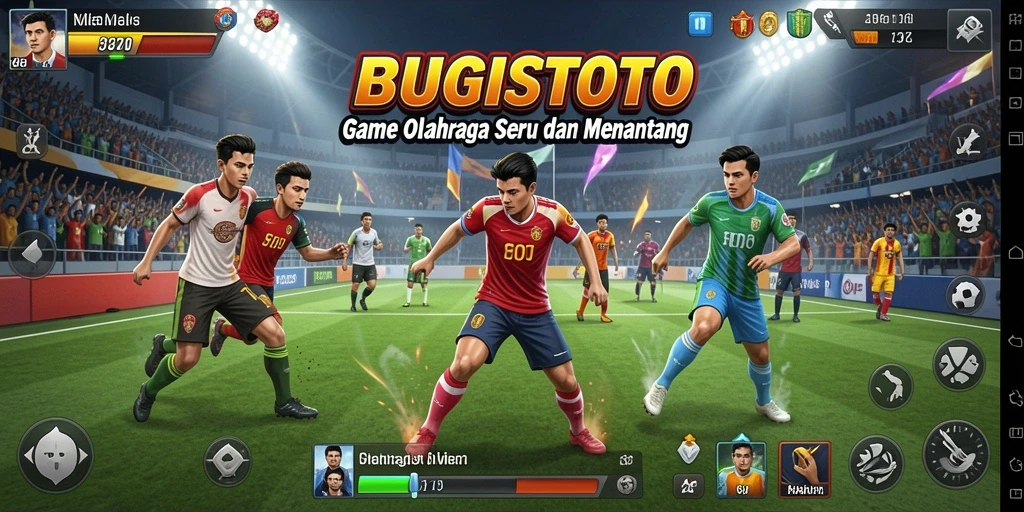 Screenshot utama BUGISTOTO menampilkan aksi seru dalam pertandingan olahraga.