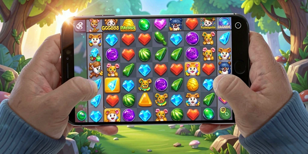 Tampilan menarik dan gameplay seru GGG888 di level Match-3.