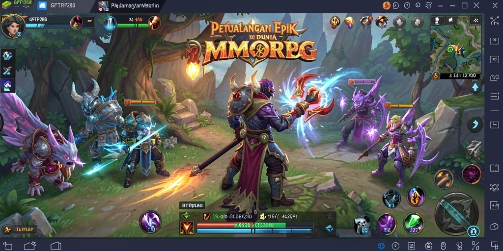 Screenshot dari gameplay MMORPG yang epik dan mendalam.