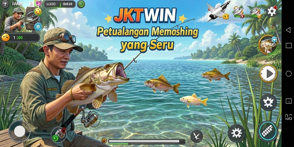 Screenshot utama JKTWIN menampilkan aksi memancing yang mendebarkan dan grafik yang memukau.