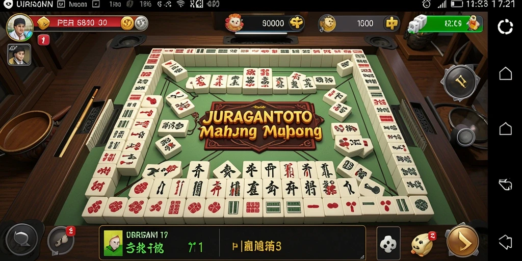 Screenshot utama JURAGANTOTO menampilkan aksen gameplay Mahjong yang mendebarkan.