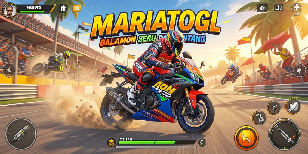 Gameplay MARIATOGL dengan aksi balapan motor yang seru.