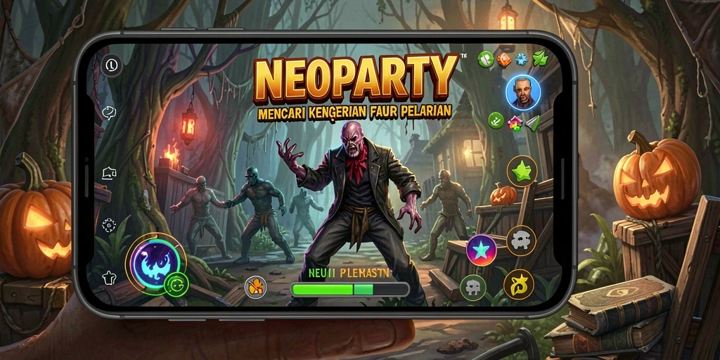 Tampilan menegangkan saat gameplay NEOPARTY di dalam kegelapan.