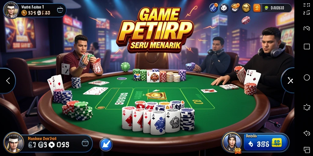 Tampilan gameplay seru dengan pemain poker bersaing.