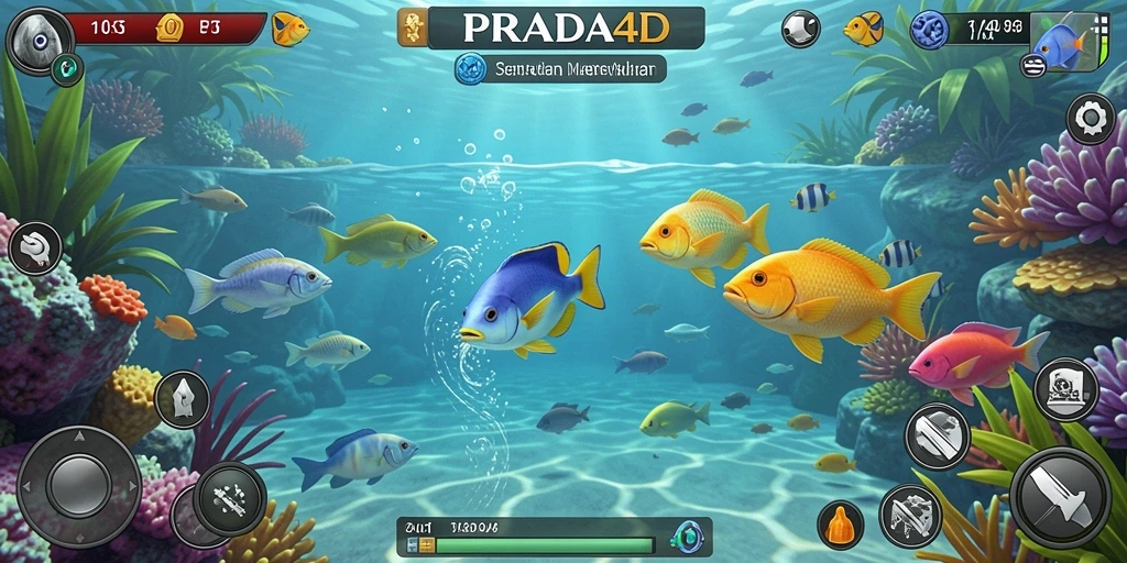 Tampilan gameplay seru di PRADA4D saat menembak ikan beraneka ragam.