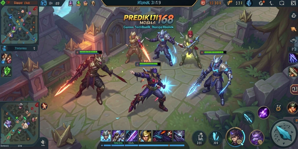Tampilan gameplay mengasyikkan PREDIKSI168 dalam pertarungan MOBA.